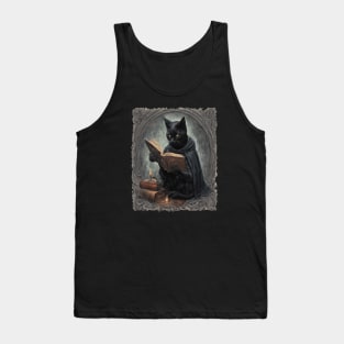 A Black Cat Wearing A Cloak Studying Halloween Spells Tank Top